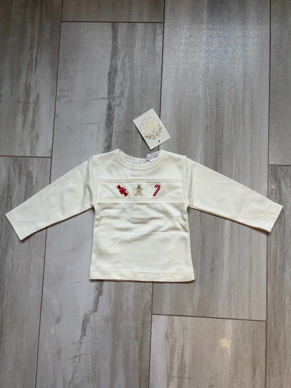NWT TBBC Cream Festive Pima Cotton Harts Hold Me Embroidered Set Unisex 0-3M